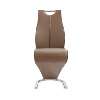 TONY BROWN Contemporary Dining Chairs Set of 2 in Brown+Beige with PU Finish and Half Moon Metal Base