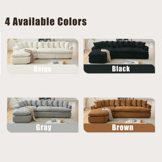 127" Large Curved Sectional Sofa – L-Shaped Left Couch, Beige Corduroy, 10 Back Cushions, No Assembly, Modern Living Room Sofa