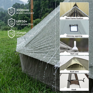 4 Season Bell Tent 9.8 FT, Green Waterproof Glamping Yurt Tent with Stove Jack, Fits 4 People Family Camping Tent for Outdoor Parties & Camping