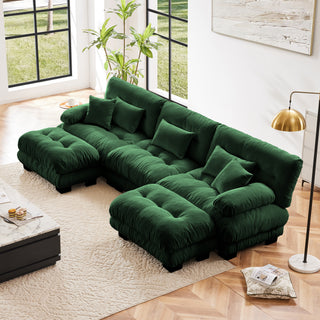 Luxury Oversized Green Chenille Modular U-Shaped Cloud Couch with Ottomans