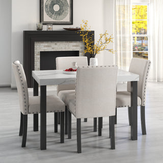 5-Piece Dining Set – Imitation Marble Tabletop with Solid Wood Table & 4 Chairs, Space-Saving Kitchen & Dining Room Furniture Set