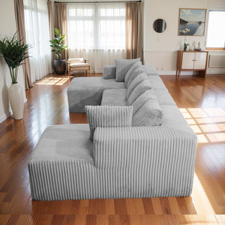 130" Boneless Cloud Couch Sectional – U-Shaped Modular Corduroy Sofa with Chaise, Oversized 4-Seater Living Room Couch, No Assembly Required, Heavy Duty Grey Modular Sectional Sofa
