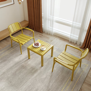 Three-piece indoor/outdoor leisure table and chair set (two chairs and one coffee table), UV-resistant, waterproof and durable, brick yellow, 25*20.47*27.56 (in)/19.69*19.69*14.96 (in), Polypropylene.