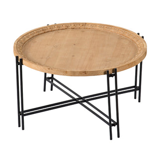 D32' x 18' Farmhouse Round Wooden Round Coffee Table with Metal Legs