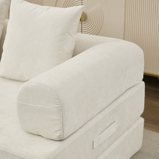 Comfy Folding Mattress Couch - Beige Chenille Floor Sofa Bed