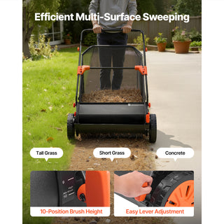 26 inch Push Lawn Sweeper with Hopper Bag, Black