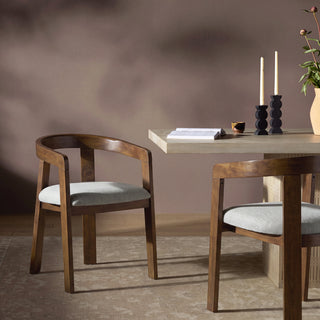 Modern barrel dining chairs set of 2 in walnut with upholstered seats