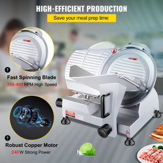 240W Commercial Electric Meat Slicer | 10" Carbon Steel Deli Food Slicer with Adjustable Thickness