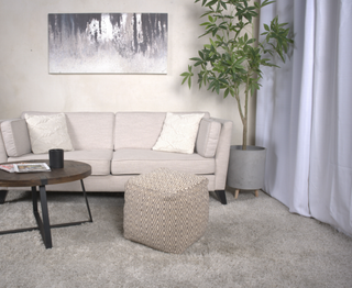 Amuleto Hand Crafted Cotton Pouf Ottoman – Beige and Yellow Textured Knit Floor Pillow – Round Footrest & Accent Seating for Living Room/Bedroom