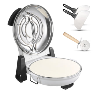 Pizza Oven, 12 in Electric Pizza Maker, 1200W Electric Pizzas Cooker with Cordierite Stone, 5-Mode Temperature Control, Viewing Window for Precise Cooking, Heats up to 788 ˚F, for Home (White)