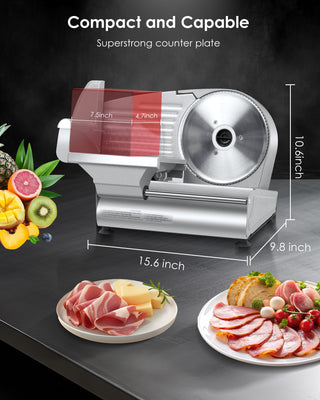 Electric Meat Slicer for Home Use - Deli Food Slicer Machine with 7.5" Stainless Steel Blade, 180W, Adjustable Thickness for Meat, Cheese & Bread