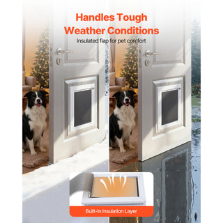 Pet Door, Large, with Three Magnetic Flaps and Metal Frame, Strong and Weatherproof Dog Door for Interior and Exterior Doors, Easy to Install, Easy In-and-Out Access for Doggies, White