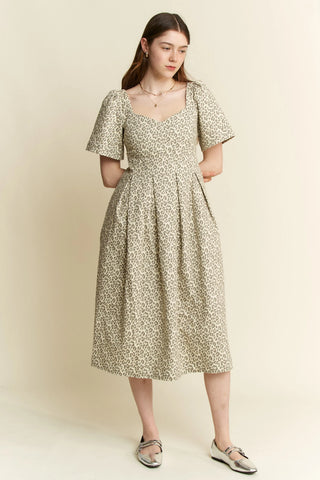 Jade By Jane Leopard Print Bell Sleeve Midi Dress - 97 % cotton