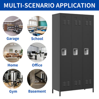 Metal Storage Locker Cabinet with Locks for Employees, Home Gym Office School Garage, Black, 72-inch