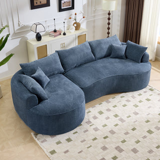 124.5" Extra Large Modern Compressed Boneless Sofa | Luxurious BLUE Chenille Fabric | High-Resilience Comfort Couch w/ 7 Pillows | No Assembly Living Room Seating