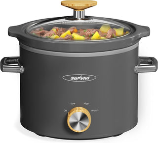 2 Quart Small Slow Cooker with Ceramic Pot, Grey