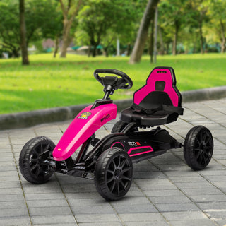 Aosom Kids Pedal Go Kart | Pink Outdoor Ride-On Toy with Handbrake and amp; Adjustable Seat