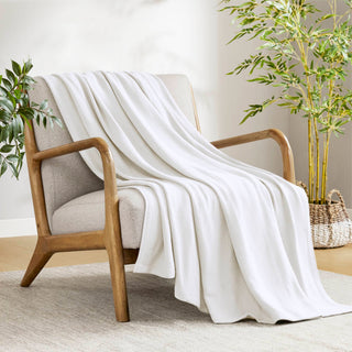 1-Piece Full/Queen Rayon from Bamboo Cotton Blanket White | Cooling Bedding