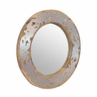 Mango Wood & Aluminium Fitted Round Mirror – Stylish Wall Mirror for Home Decor