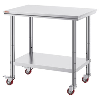 36x24 Inch Stainless Steel Work Table with Wheels, Heavy Duty Commercial Food Prep Table with Casters for Kitchen & Restaurant