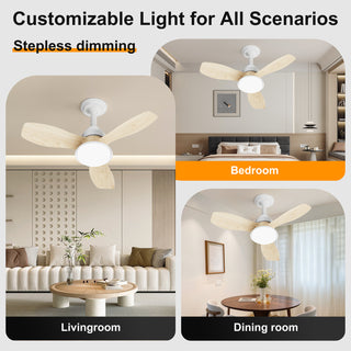 24.4 inch Wood Grain Ceiling Fan with Dimmable LED Light