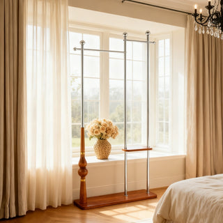 70' Industrial Coat Rack, Solid Wood & Silver Stainless Steel Clothing Rack, Double Layer Hanger for Coats, Hats, Bags, Shoes, Vintage Wood Grain (34.6' Wide)