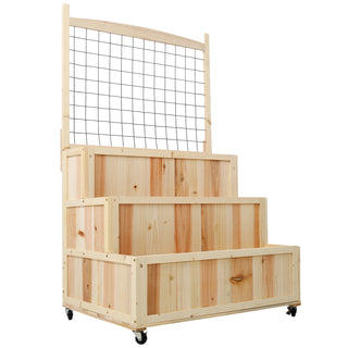 
3-Tiers Raised Garden Bed with Trellis, 53' H Vertical Planter Box with Wheels & Back Storage Area, for Flowers, Vegetables, Herbs, Natural
