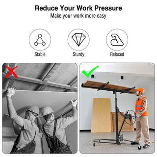 Drywall Lift 11FT, Drywall Lifter Panel Jack, 150LBS Heavy Duty Sheetrock Hoist with 360° Adjustable Telescopic Arm & Wheels (Black)