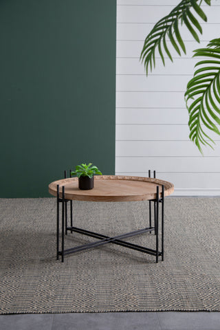 D32' x 18' Farmhouse Round Wooden Round Coffee Table with Metal Legs