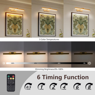 16" Gold Modern Dimmable LED Vanity Light - Wireless Rechargeable Bathroom Wall Fixture Over Mirror