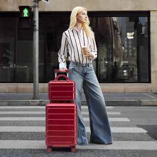14'/20' 2 pcs/set in ABS Spinner Wheel Luggage, with Combination Lock,14' Cosmetic Case (WINE RED)