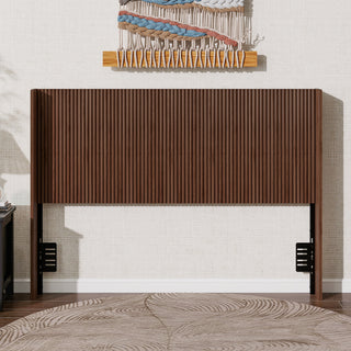 Walnut Fluted Wood Headboard, Vertical Ribbed Freestanding Bed Headboard with Adjustable Metal Brackets, Mid-Century Modern Wooden Headboard for Twin Full Queen Size Bed, Space-Sav (Brown color, Queen
