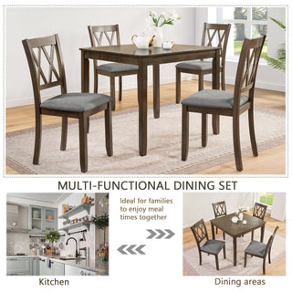 Walnut 5-Piece Wooden Dining Table Set - Modern 4-Person Kitchen &amp; Dining Group