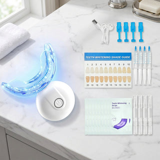 LED teeth whitening kit with 32 red and blue LEDs and tray