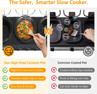 Blue triple slow cooker buffet food warmer, view 7