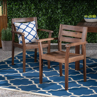 STAMFORD Dining Chairs Set of 2,Acacia Wood Patio Armchair,for Backyard, Poolside, Garden,Dark Brown