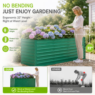 93.7' x 31.5' x 32.3' Raised Garden Bed Kit, 32' Ergonomic Height No Bending Metal Planter Box, Open-Ended Base for Drainage, 8 Reinforcing Rods, Rustproof Steel – Easy Assembly