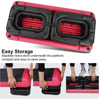 The Red Aerobic Step Platform with 4 Risers Adjustable, Health Club Size Steppers for Exercise with risers for adjustable Home Workout, stair stepper for exercise and home gym