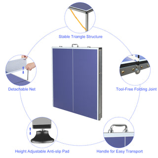 5ft Mid-Size Table Tennis Table Foldable & Portable Ping Pong Table Set for Indoor Games with Net, 2 Table Tennis Paddles and 3 Balls