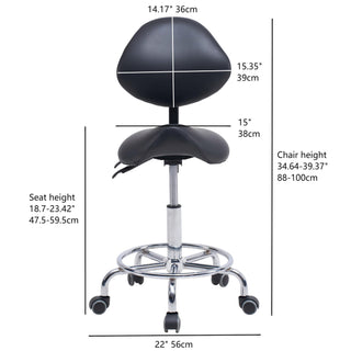 Saddle Stool Chair with Backrest Swivel Hydraulic Ergonomic Tilt Seat Chair with Wheels Footrest for Medical Hospital Clinic Dental-Black