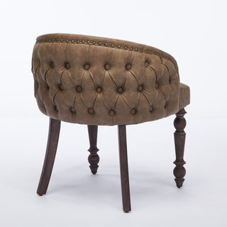 Hand-pulled buckle decoration PU Dining Chair,Accent Leisure Chair, Mid-Century Modern Arm Chair with Solid Wood Armrests and Legs, 1-Seat Cushioned Sofa for Living Room Bedroom,Brown color,SW1865BR