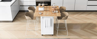 K&K Kitchen Island with Foldable Counter Top, Kitchen Storage Cart with Slide-Out Shelf, Towel Rack and Drawer, Rolling Kitchen Cart on Wheels, for Kitchen, Living Room, Dining Room, White