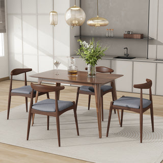 Set of 2 Vintage Rubberwood Dining Chairs with Ergonomic Backrest & Comfort Cushions in Walnut and Light Gray, Solid Rubberwood Frame with TSCA-Certified Foam Seats