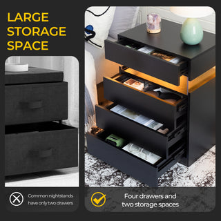Black LED nightstand with 4 drawers, view 6