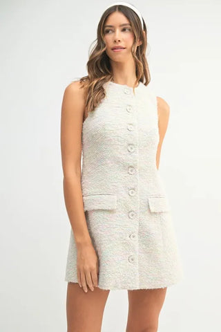 MABLE Tweed Sleeveless Button Down Mini Dress
