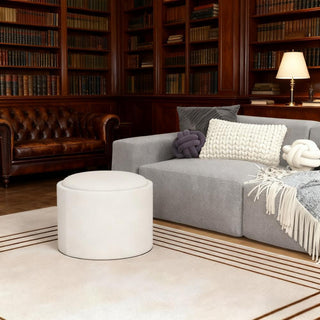 Round Storage Ottoman with Flip Top Tray Linen Fabric Upholstered Footstool