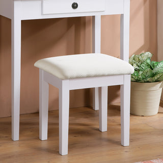 Moniys Wood Moniya Makeup Vanity Table and Stool Set in White - Contemporary 3-Drawer Dressing Table with Adjustable Mirror