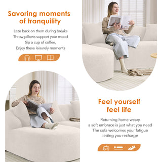 Boneless L-Shape Sectional Sofa with Curved Chaise, White Modular Chenille Couch, High-Density Foam Compression Sofa Sleeper for Living Room, Bedroom, Apartment Lounge