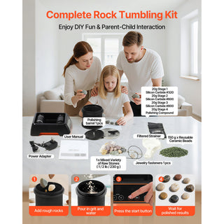 Rock Tumbler, 1 lb Rock Polishing Machine, Rocks Tumbling Kit with 4-Speed Adjustment, 1–9 Day Timer, Direct Drive Motor Rocks Polishing Kit for Rose Quartz, Amethyst, Quiet Operation