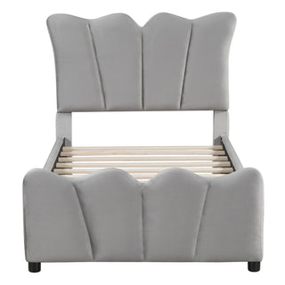 Twin Size Upholstered Platform Bed Velvet Upholstered Bed, Gray
